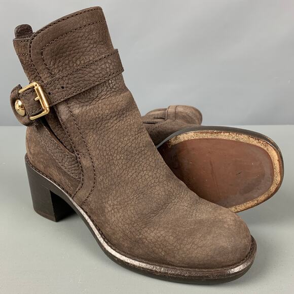 LOUIS VUITTON Size 5.5 Brown Leather Pebble Grain Chunky Heel Boots - Picture 5 of 9